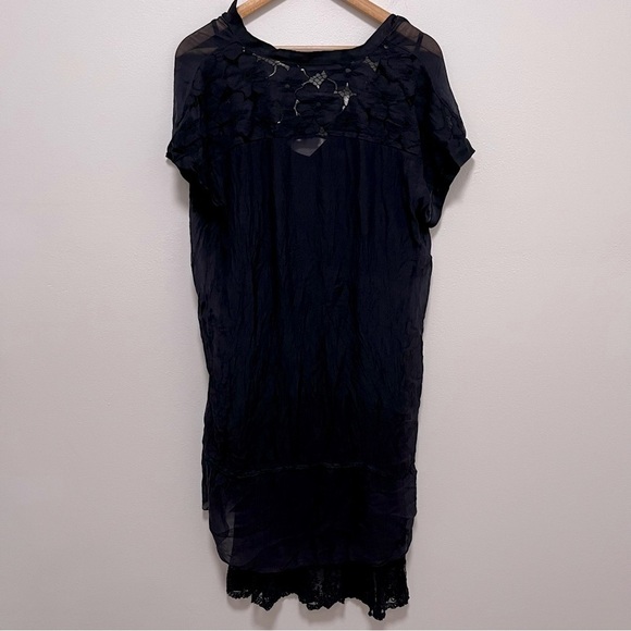 NICOLE Italy Navy Silk Lacey Layered Midi Dress Size Medium - Picture 3 of 8